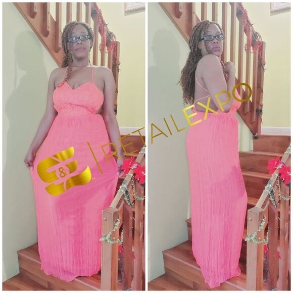 COPY - Coral Criss Cross Back Maxi Dress - Picture 1 of 7